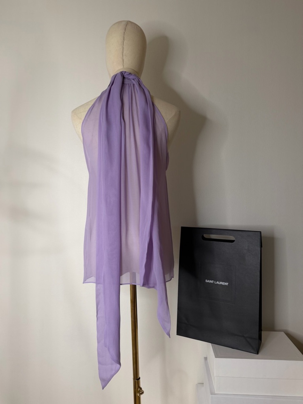 Saint Laurent Silk Chiffon Halterneck Top – Brand New | Size 36 (S)